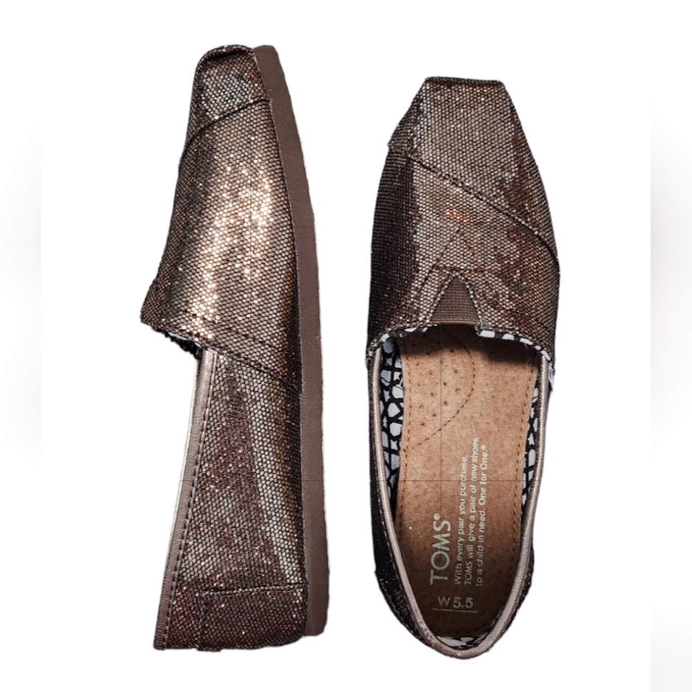 TOMS Bronze Glitter Slip Ons NWT